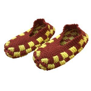 Vintage Red Yellow Checker Pattern Cozy Slippers